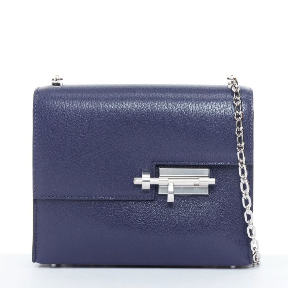 Hermes Deep Blue Leather Verrou Chaine Mini Handbag